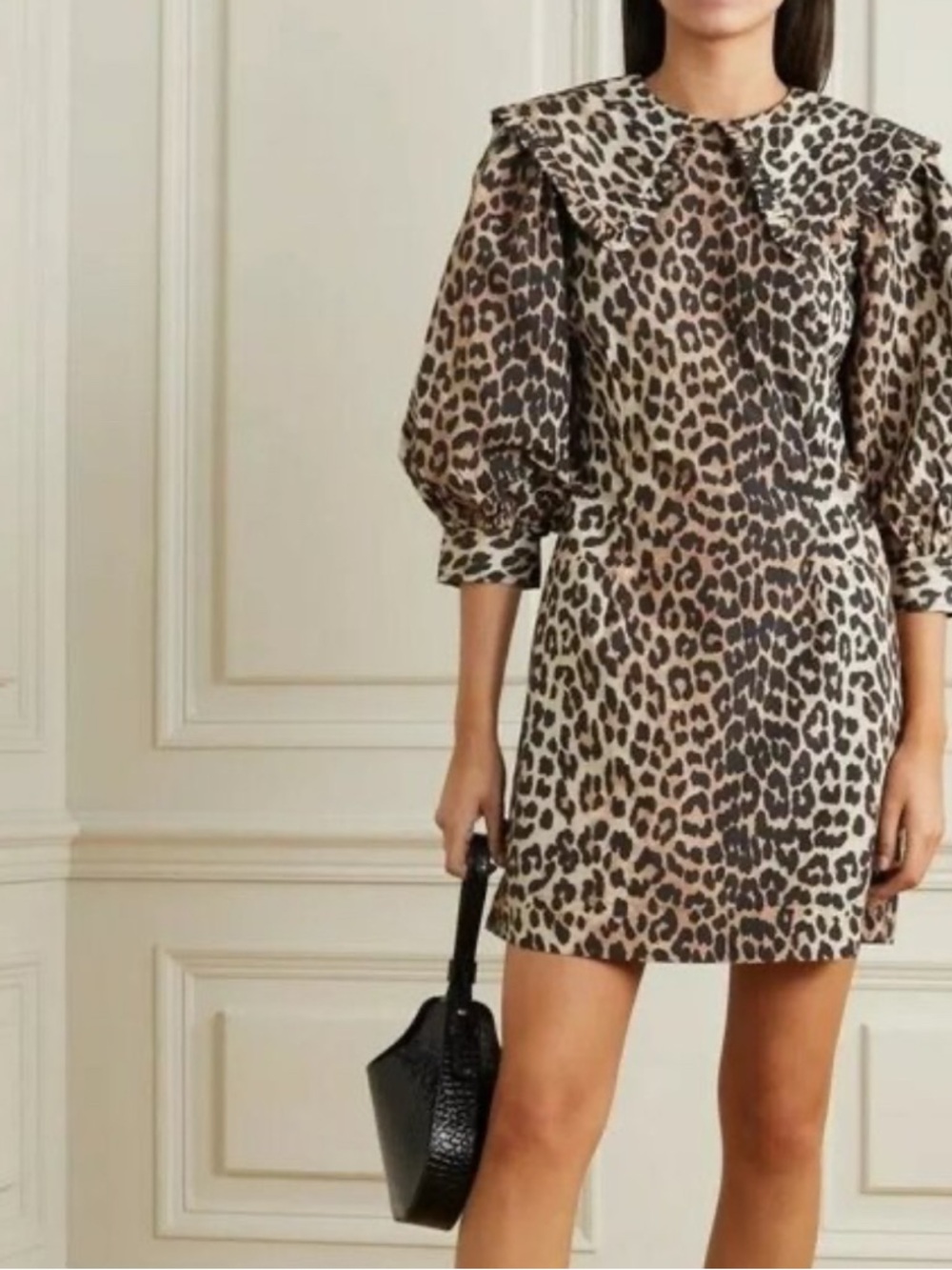 Ganni Leopard Print Puff Sleeve Mini Dress - Animal Print